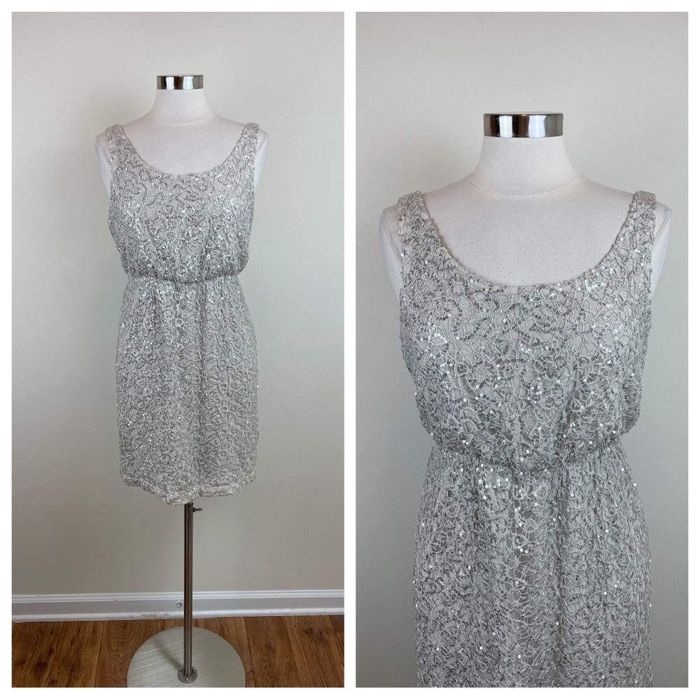MM Couture By Miss Me Silver Gray Sequin Party Glam Dress New Women Large